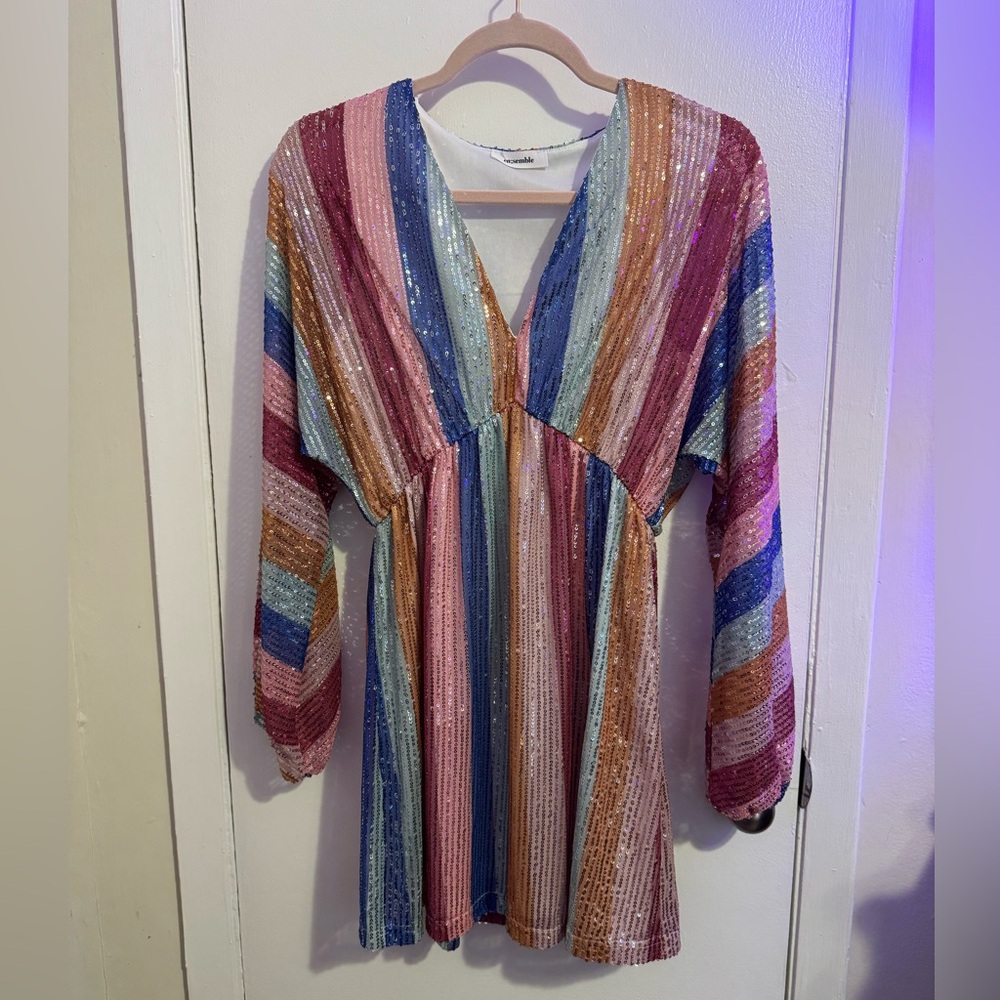 Multicolor Striped Sequin Mini Dress